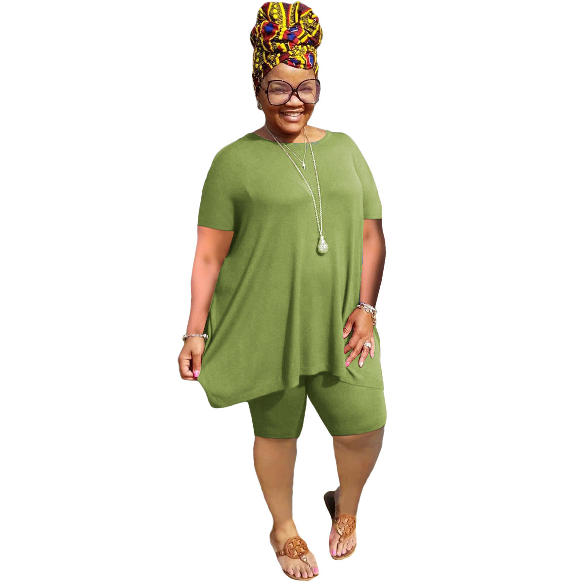 Sadeeka Women's Plus Size 5XL Solid Color Casual Suit Two Piece Set