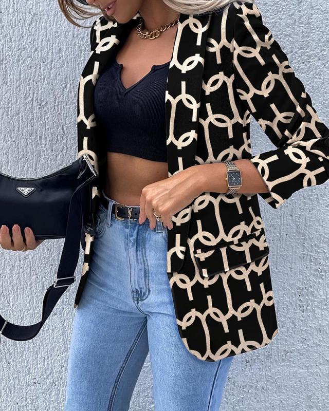 Angel Fashion Autumn And Winter New Solid Color Printing Single-Piece Long Sleeve Spring And Autumn Small Suit Jacket