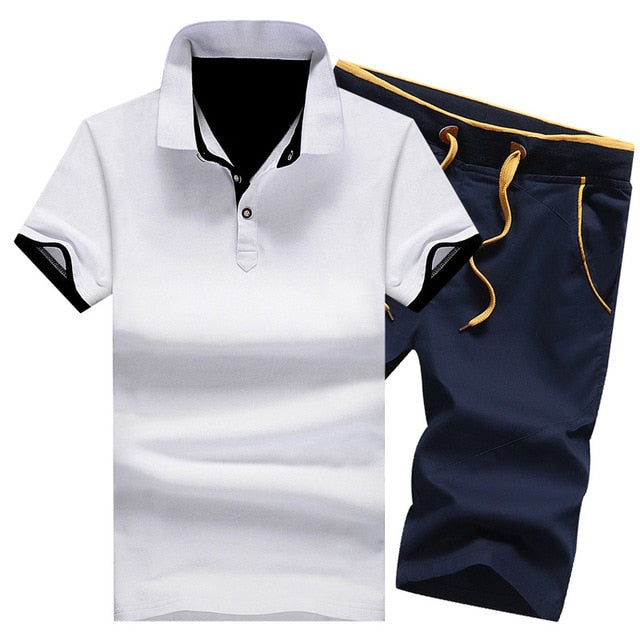 Mikael Men’s 2-Piece Cotton Polo Short Set – Casual Summer Outfit, Button-Up Shirt & Elastic Waist Shorts, Breathable Fashion Set for MenCotton Mens Sets Summer Button Polo Shirts Sets Turn Down Mens Shorts 4XL Men Clothes 2 Piece Set Elastic Waist Shorts