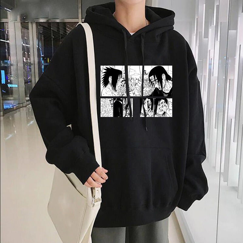 Soft Naruto Itachi Uchiha Anime Hoodie – Plush Hooded Sweatshirt with Hat for Men & Women, Cozy Student Pullover, Japanese Streetwear Cosplay Hoodie