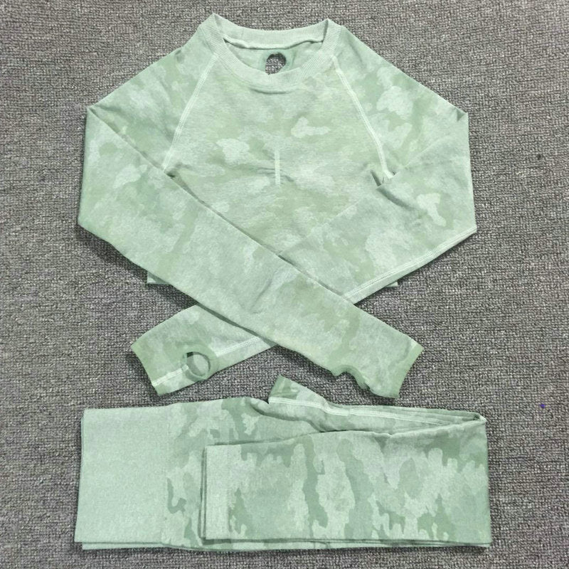 No Sweat III Gym Set 2PCS Camouflage Camo Yoga Set Sports Wear For Women Gym Fitness Clothing Booty Yoga Leggings + Sport Bra GYM Sport Suit Femme