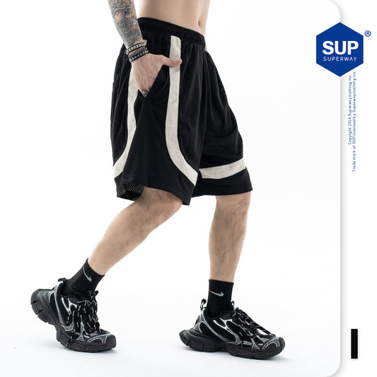 Men's Basketball Shorts Mesh Splicing Loose Wide Leg Five-Point Pants
