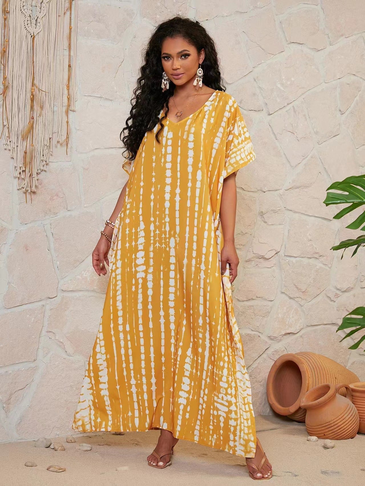 Mimi’s Mumu | Sexy MuMu House Dress Beach cover up halo dyed flower dress loose vacation beach robe