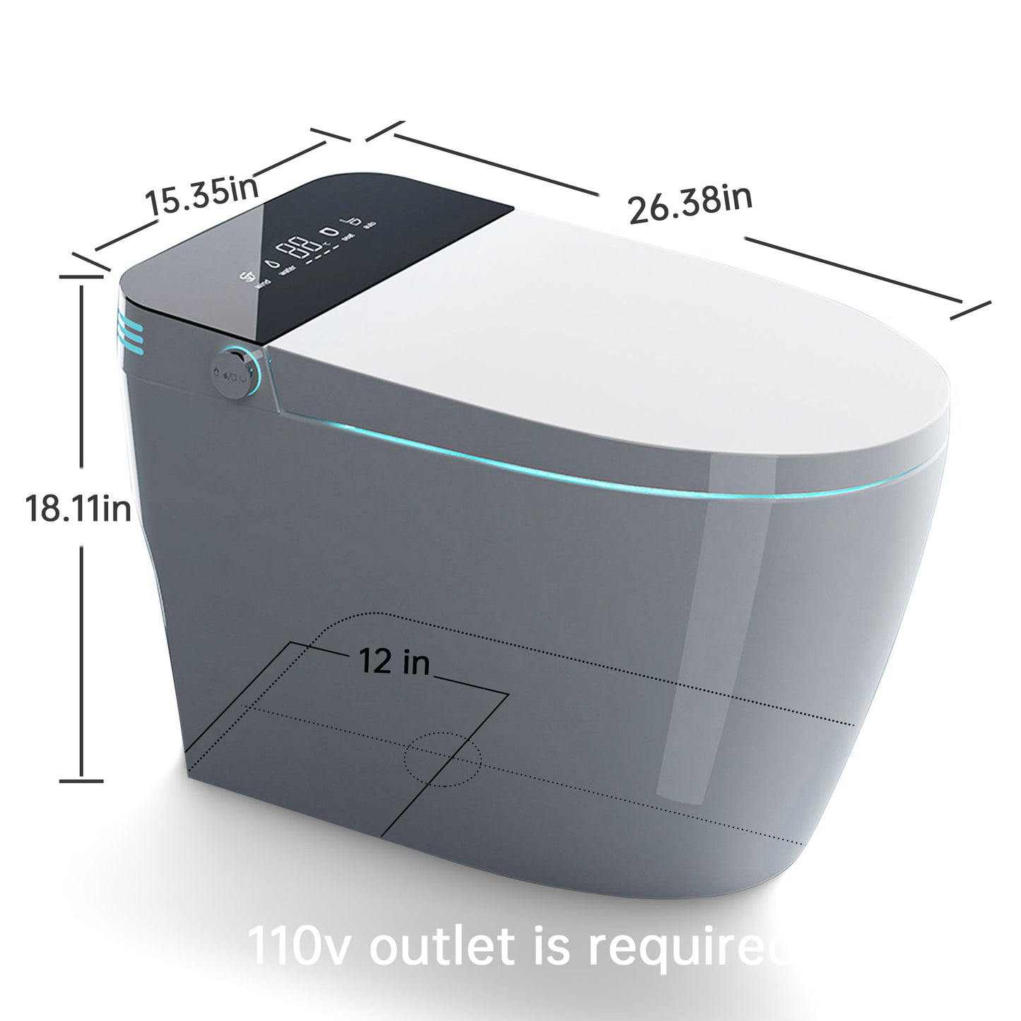 Clean, Efficient, State of the Art Tech, Smart Toilet with Heating, Bidet Seat, Portable Toilet with Automatic Opening and Closing, 1.28GPF Water Tank Free Toilet, White