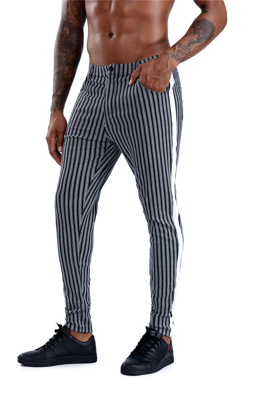 Malachi Men’s Plaid Slim-Fit Pants – Elastic Waist Skinny Dress Trousers for Streetwear & Casual Outfits Plaid Pants Men Elastic Male Skinny Trousers Bottom Tight Male Pant Streetwear Sweatpants Casual Joggers Men Pants