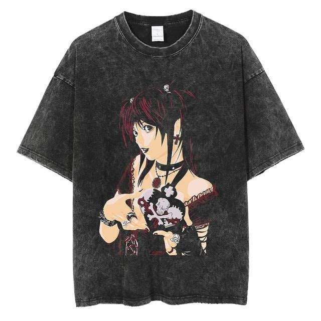 Mighty Lifestyle Washed Anime Death Note retro men's short-sleeved t-shirt summer anime peripheral printed loose t-shirt for men - Blerd Shirt Nerd Shirt