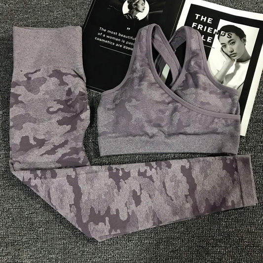 No Sweat III Gym Set 2PCS Camouflage Camo Yoga Set Sports Wear For Women Gym Fitness Clothing Booty Yoga Leggings + Sport Bra GYM Sport Suit Femme