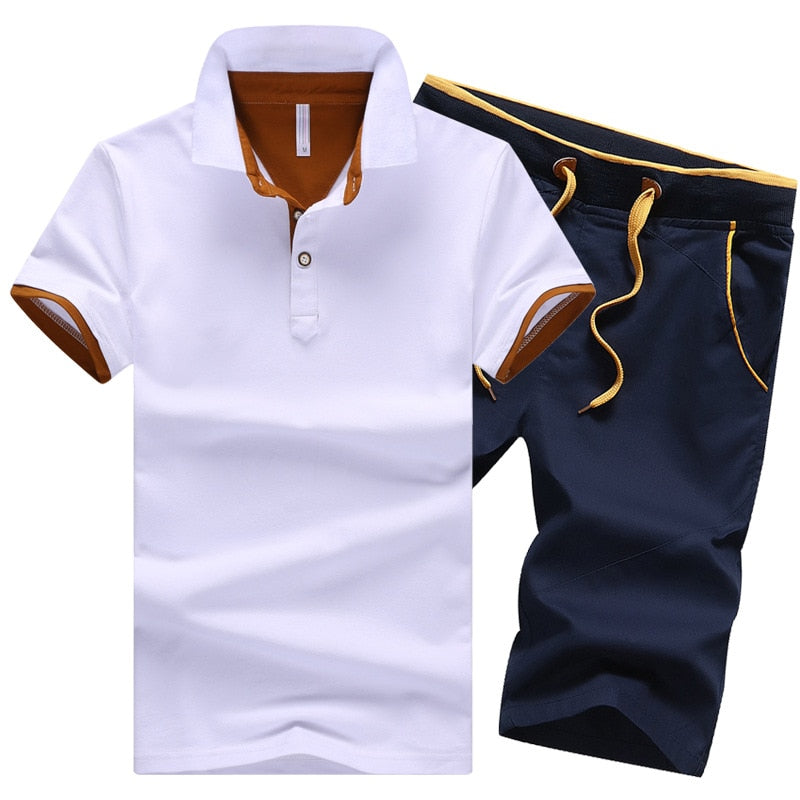 Mikael Men’s 2-Piece Cotton Polo Short Set – Casual Summer Outfit, Button-Up Shirt & Elastic Waist Shorts, Breathable Fashion Set for MenCotton Mens Sets Summer Button Polo Shirts Sets Turn Down Mens Shorts 4XL Men Clothes 2 Piece Set Elastic Waist Shorts