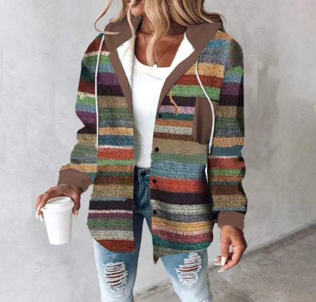 Wilhelmina Women’s Plaid Cropped Jacket with Hood – Autumn and Winter Button-Up Loose Fit Imitation Wool Coat, Streetwear Casual Outerwear | Women's large plaid style women's jacket plaid autumn and winter new style | Country Women’s Shirt
