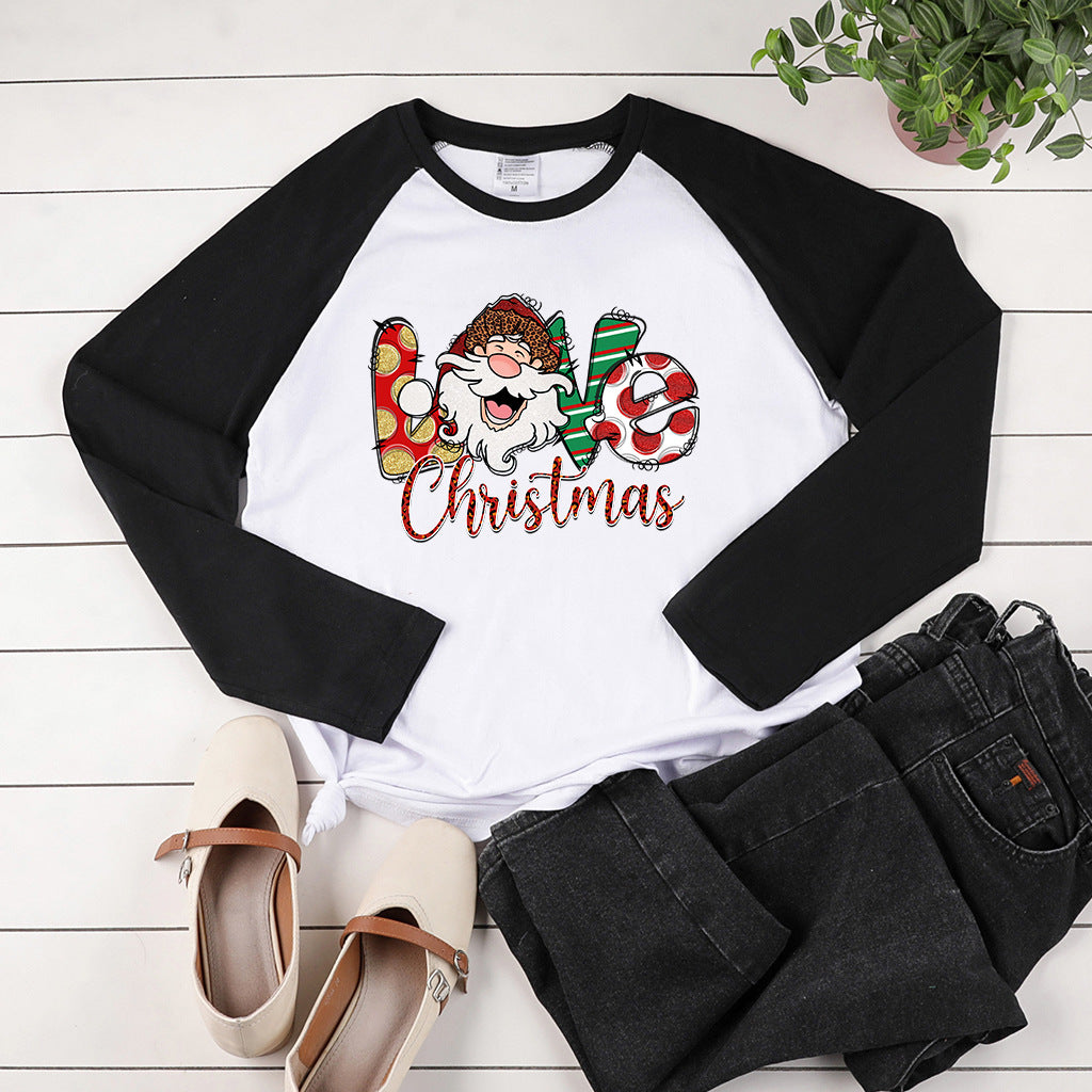 Christmas LOVE Christmas letter multi-color printed long sleeved shirt