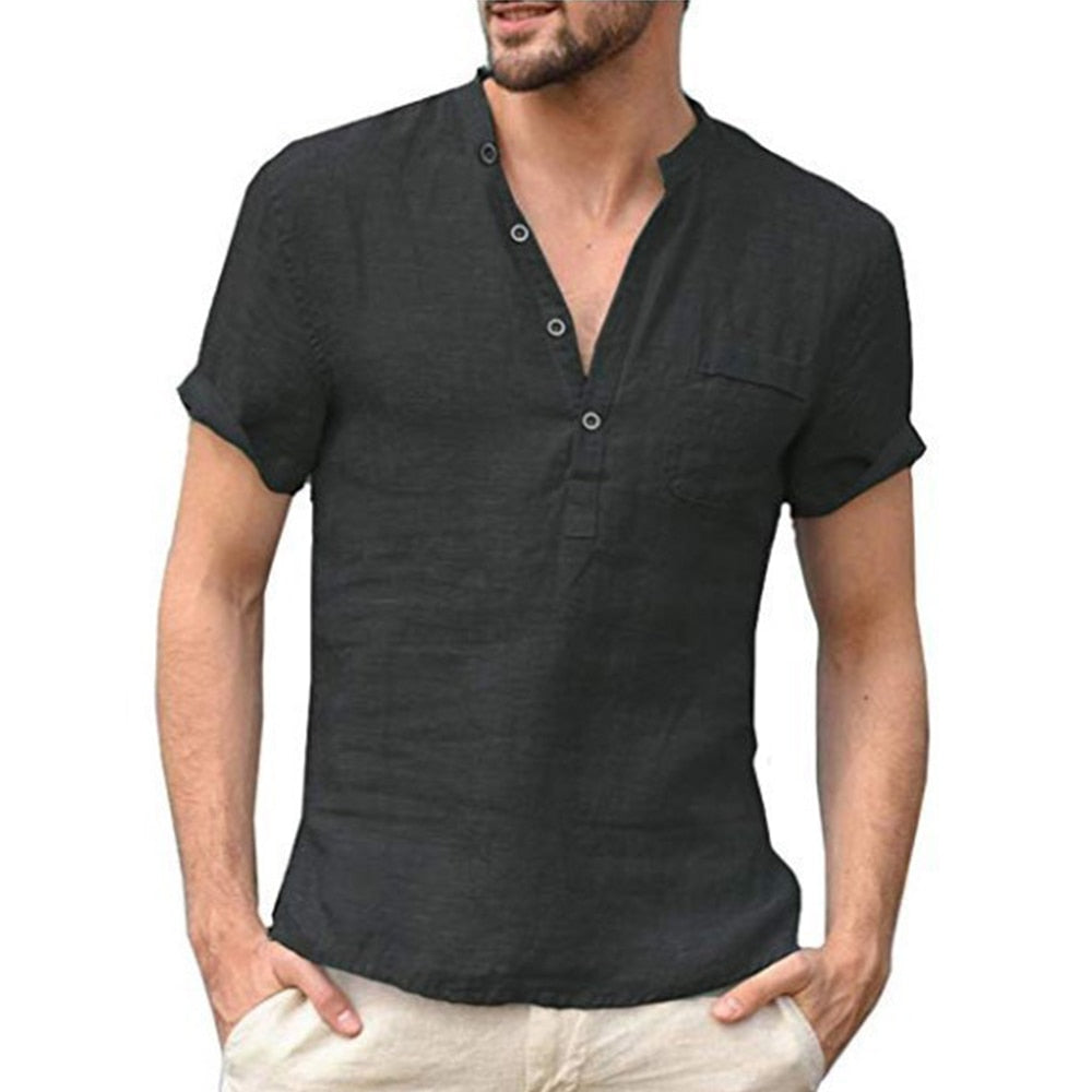 The Michelangelo | Short-Sleeved T-shirt Cotton and Linen Led Casual Men's T-shirt Shirt Male Breathable S-3XL