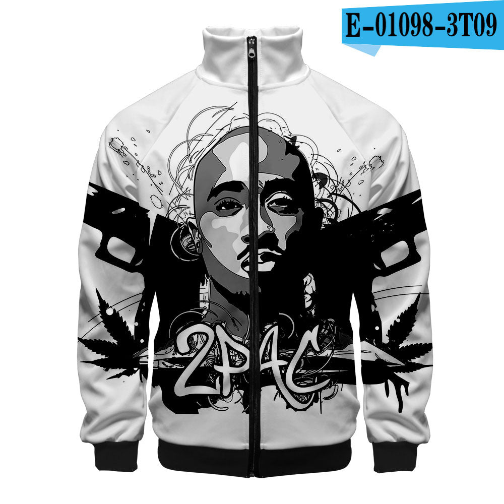 Zipper sweater 2PAC peripheral 3D color printed casual stand up collar sweatshirt Tupac 2PAC Tupac Zipper Hoodie – 3D Printed Casual Sweatshirt with Stand Collar & Hood