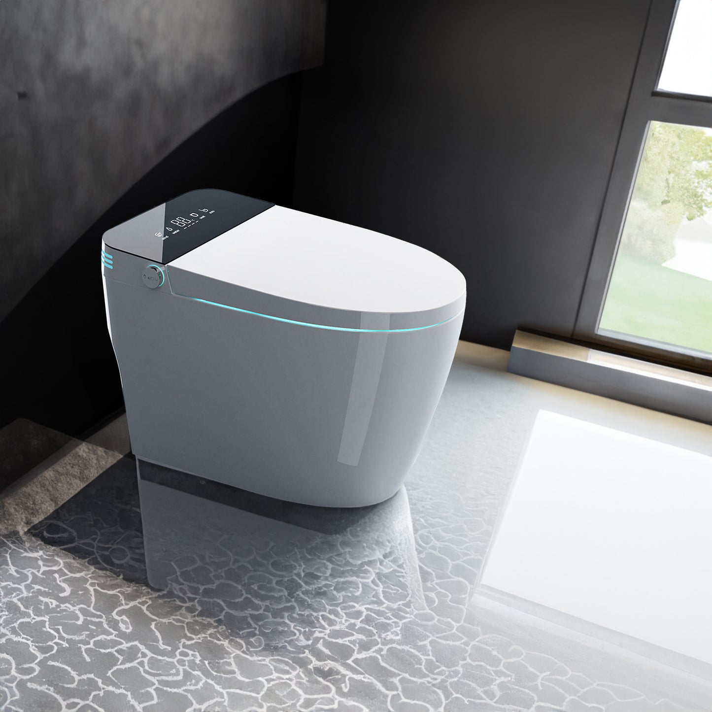 Clean, Efficient, State of the Art Tech, Smart Toilet with Heating, Bidet Seat, Portable Toilet with Automatic Opening and Closing, 1.28GPF Water Tank Free Toilet, White