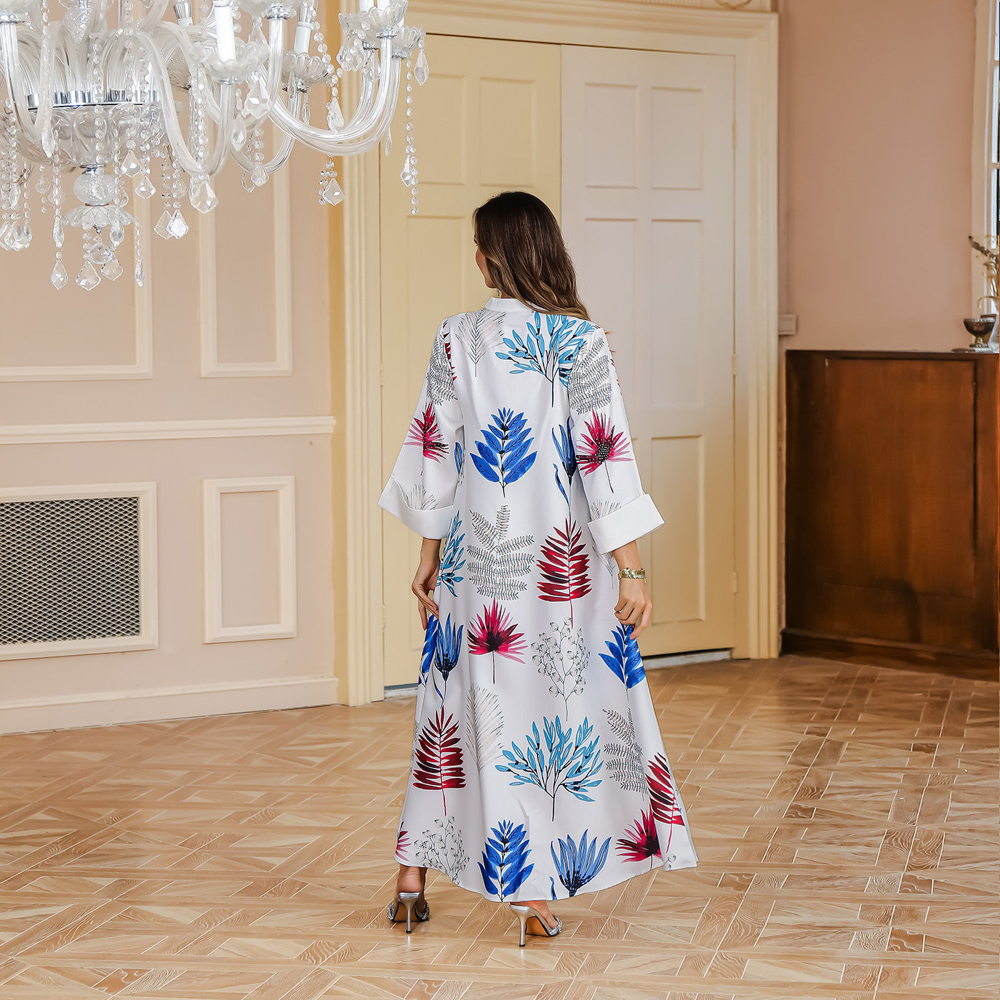 Moo Moo Fashion Dress Abaya Sequined Printed Middle Eastern Long Robe Lounge Clothing