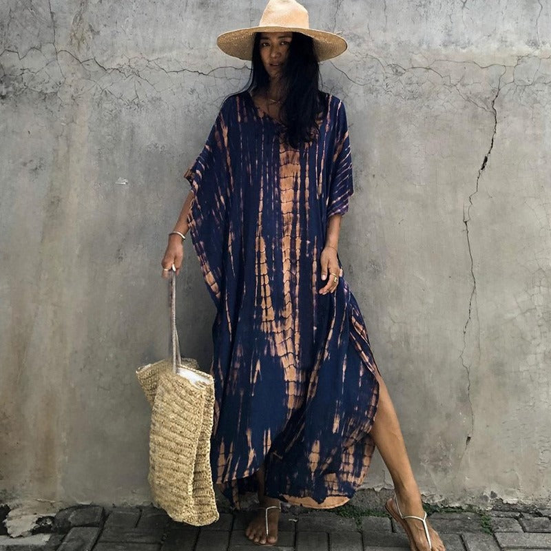 Mimi’s Mumu | Sexy MuMu House Dress Beach cover up halo dyed flower dress loose vacation beach robe