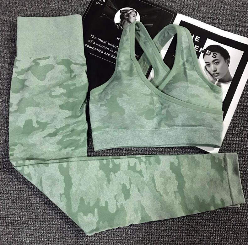 No Sweat III Gym Set 2PCS Camouflage Camo Yoga Set Sports Wear For Women Gym Fitness Clothing Booty Yoga Leggings + Sport Bra GYM Sport Suit Femme