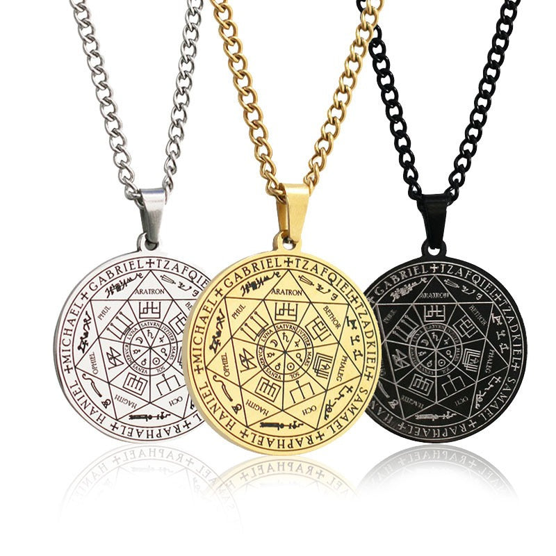 Seven Angels Stainless Steel Necklace | Magic Circle Pendant Accessories Men's Necklace Solomon jewelry
