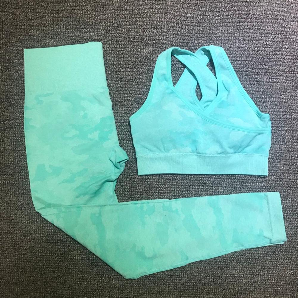 No Sweat III Gym Set 2PCS Camouflage Camo Yoga Set Sports Wear For Women Gym Fitness Clothing Booty Yoga Leggings + Sport Bra GYM Sport Suit Femme