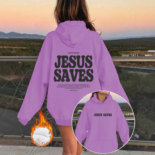 Jesus Saves Hoodie for Women – Christian Faith Pullover Hoodie with Yeshua Message, Relaxed Fit Streetwear Christian Hoodie