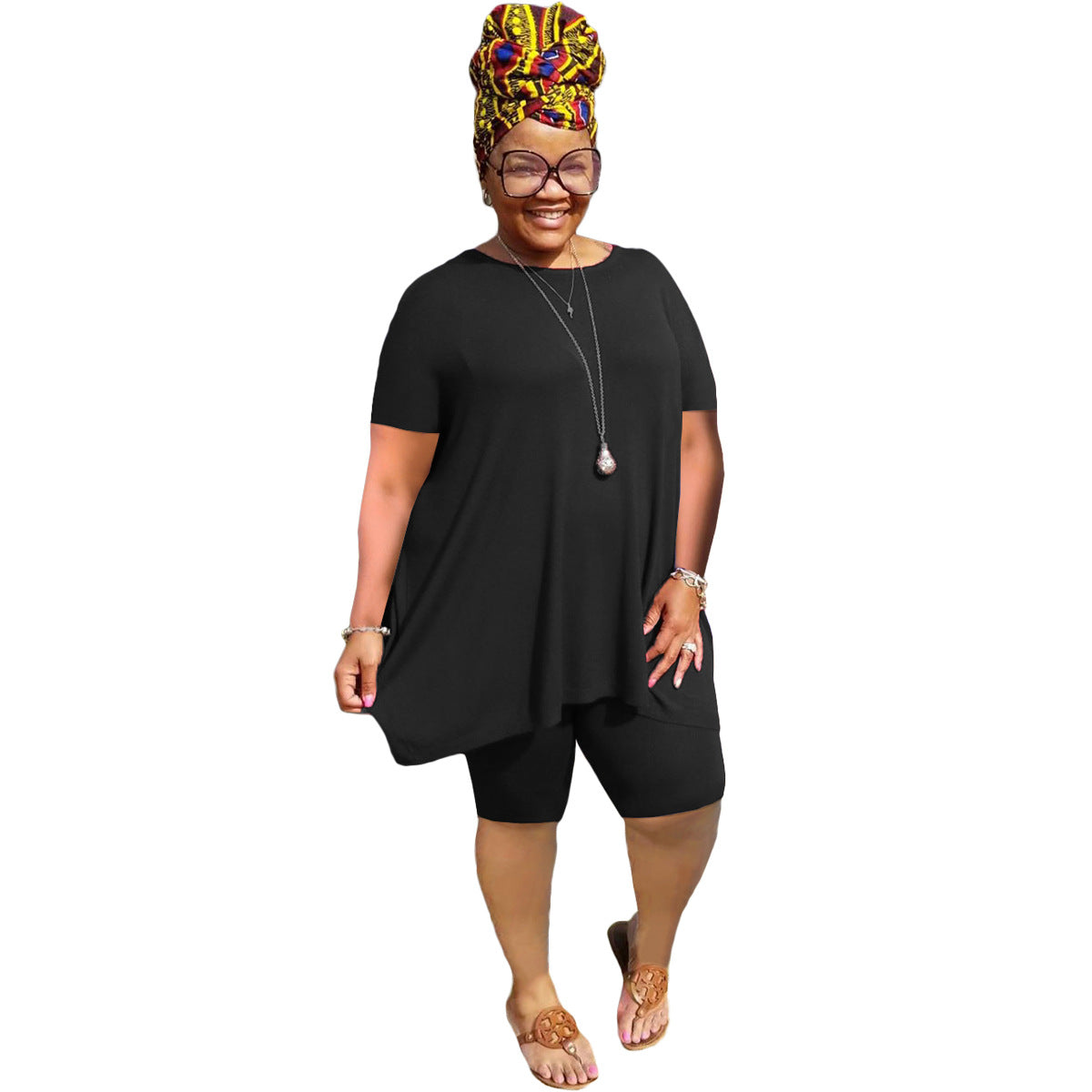 Sadeeka Women's Plus Size 5XL Solid Color Casual Suit Two Piece Set