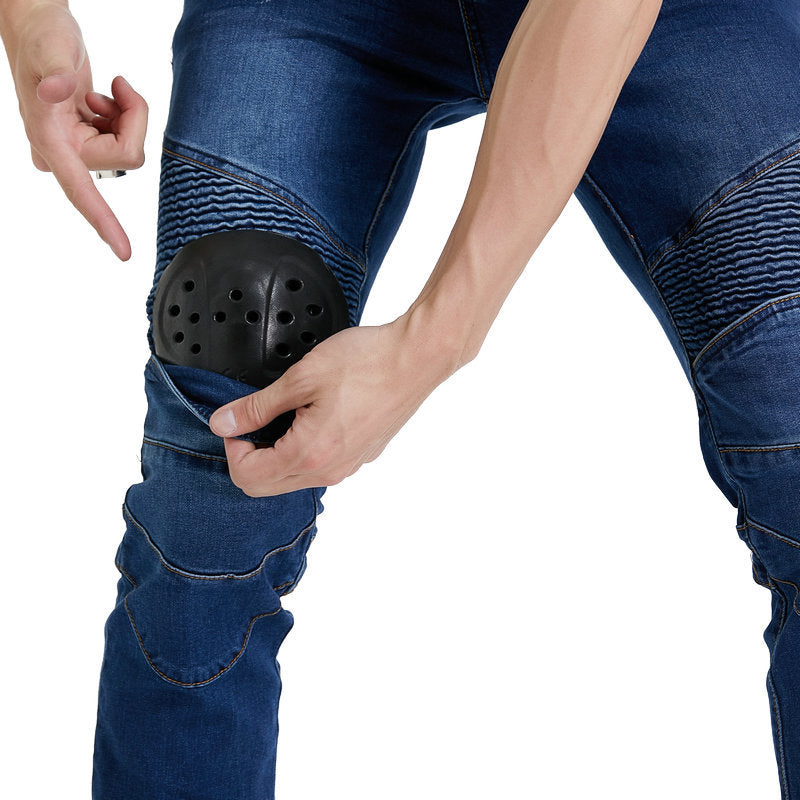 Motorcycle Riding Jeans for Men – Shatterproof Stretch Denim Pants, Protective Off-Road Biker Pants with Armor Padding, Street & Racing Style
| Motorcycle racing rider straight jeans, shatterproof pants, off-road motorcycle racing pants