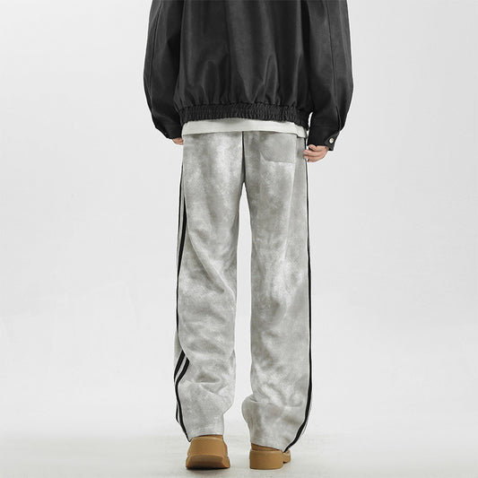 Leon Men’s Loose Straight Leg Pants Streetwear, Casual Long Sports Pants for Men, Camouflage Joggers, Oversized Drawstring Trousers (M–4XL)