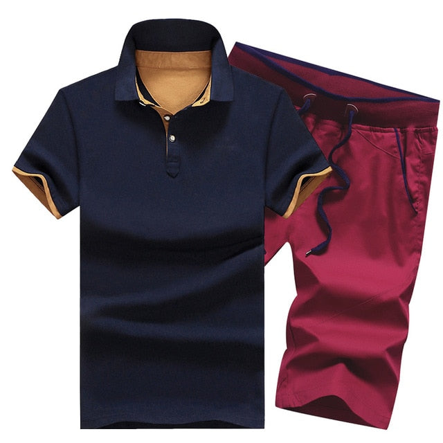 Mikael Men’s 2-Piece Cotton Polo Short Set – Casual Summer Outfit, Button-Up Shirt & Elastic Waist Shorts, Breathable Fashion Set for MenCotton Mens Sets Summer Button Polo Shirts Sets Turn Down Mens Shorts 4XL Men Clothes 2 Piece Set Elastic Waist Shorts