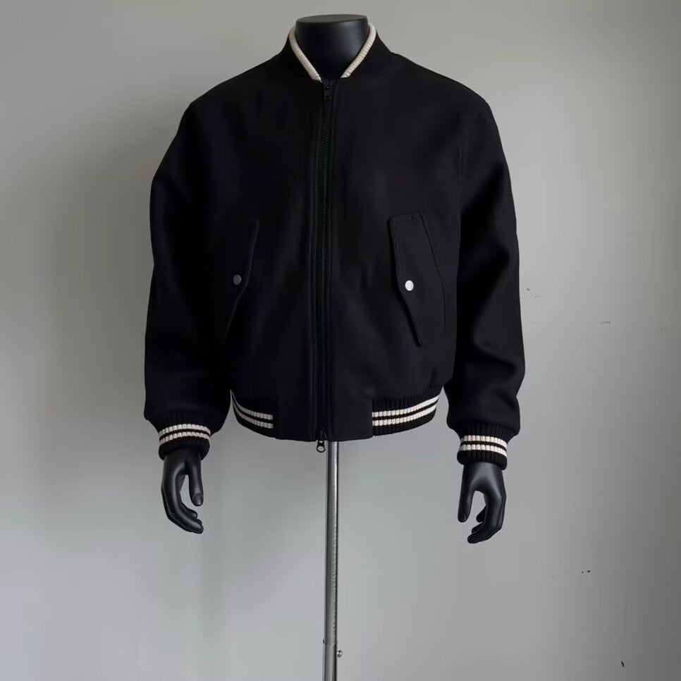 Bombastic Men’s Black Baseball Bomber Jacket – Lightweight Spring and Fall Streetwear Outerwear, Casual Polyester Zip-Up Jacket Short baseball jacket for men in spring and autumn styles