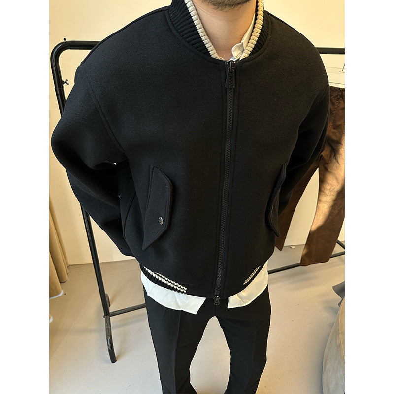 Bombastic Men’s Black Baseball Bomber Jacket – Lightweight Spring and Fall Streetwear Outerwear, Casual Polyester Zip-Up Jacket Short baseball jacket for men in spring and autumn styles