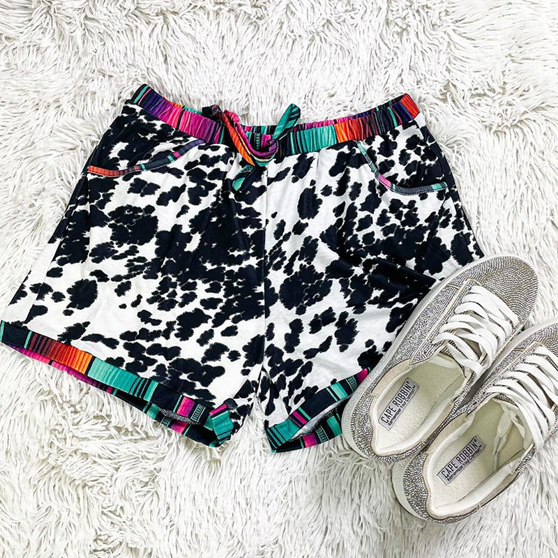 Mighty Lifestyle Shorts | Leopard Print Stitching Sports Casual Waist Elastic Shorts Women