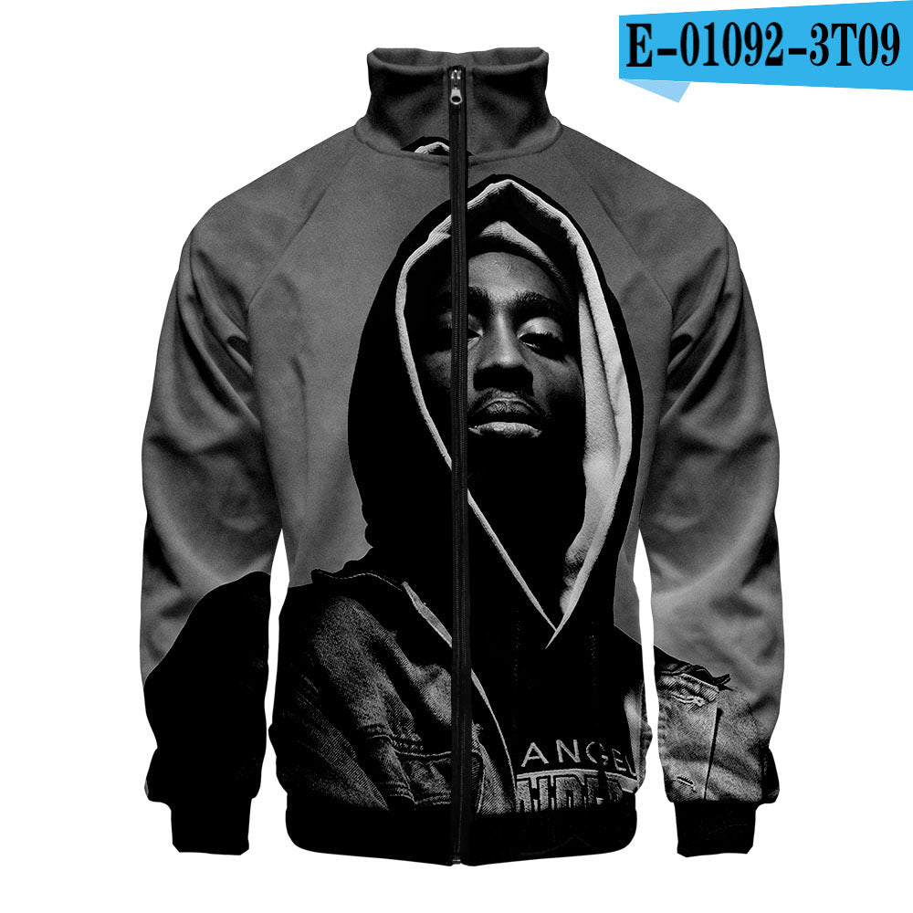 Zipper sweater 2PAC peripheral 3D color printed casual stand up collar sweatshirt Tupac 2PAC Tupac Zipper Hoodie – 3D Printed Casual Sweatshirt with Stand Collar & Hood
