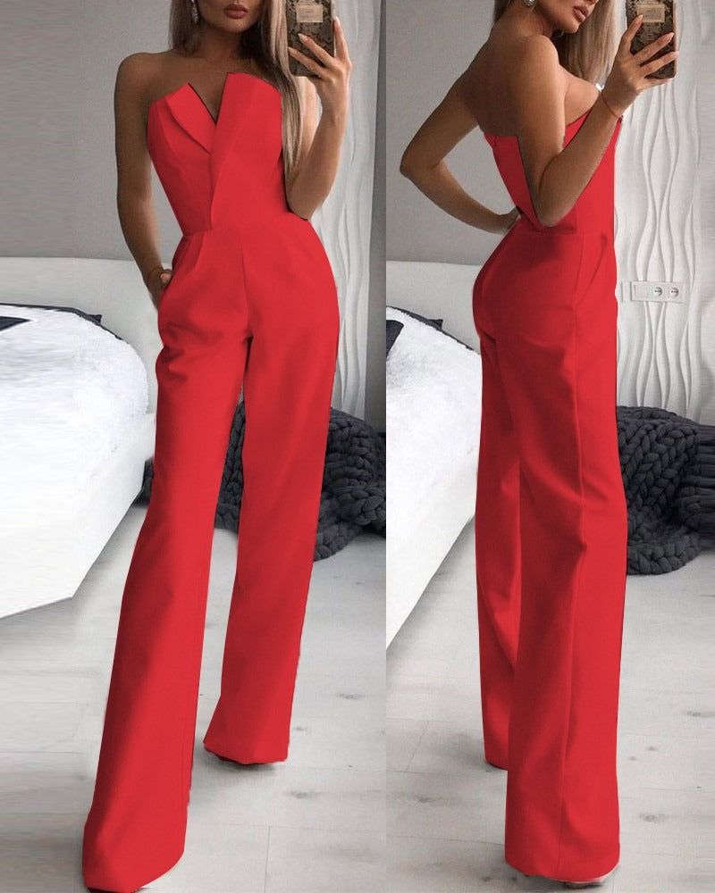 Mighty Lifestyle Jumpsuit | Jumpsuit with slanted collar and mid waist for a stylish commuting jumpsuit