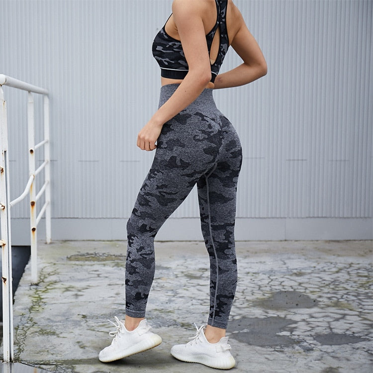 No Sweat III Gym Set 2PCS Camouflage Camo Yoga Set Sports Wear For Women Gym Fitness Clothing Booty Yoga Leggings + Sport Bra GYM Sport Suit Femme