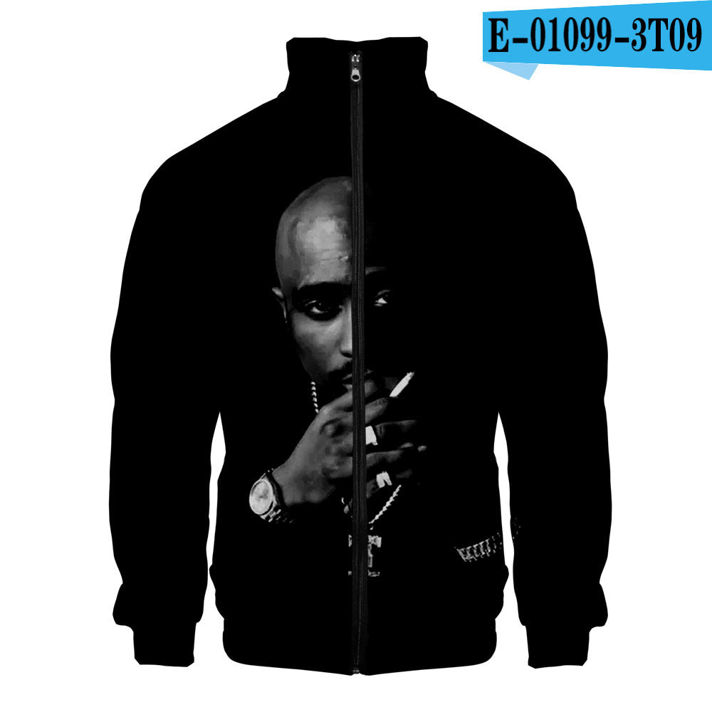 Zipper sweater 2PAC peripheral 3D color printed casual stand up collar sweatshirt Tupac 2PAC Tupac Zipper Hoodie – 3D Printed Casual Sweatshirt with Stand Collar & Hood