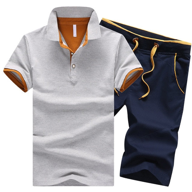 Mikael Men’s 2-Piece Cotton Polo Short Set – Casual Summer Outfit, Button-Up Shirt & Elastic Waist Shorts, Breathable Fashion Set for MenCotton Mens Sets Summer Button Polo Shirts Sets Turn Down Mens Shorts 4XL Men Clothes 2 Piece Set Elastic Waist Shorts