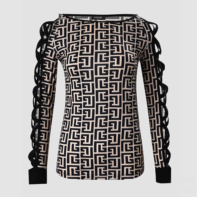 ML Elite Women's Fashion Cross Sleeve Contrast Top Blouse
