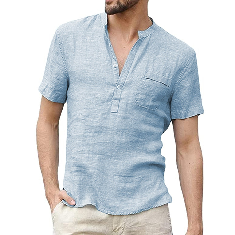 The Michelangelo | Short-Sleeved T-shirt Cotton and Linen Led Casual Men's T-shirt Shirt Male Breathable S-3XL