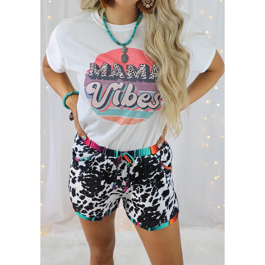 Mighty Lifestyle Shorts | Leopard Print Stitching Sports Casual Waist Elastic Shorts Women