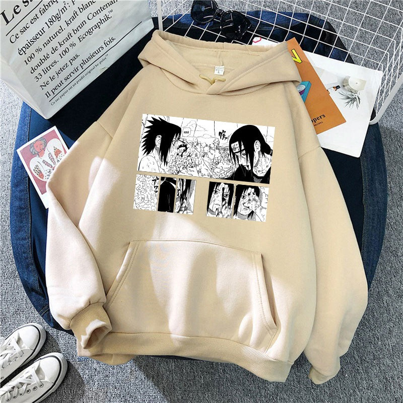 Soft Naruto Itachi Uchiha Anime Hoodie – Plush Hooded Sweatshirt with Hat for Men & Women, Cozy Student Pullover, Japanese Streetwear Cosplay Hoodie