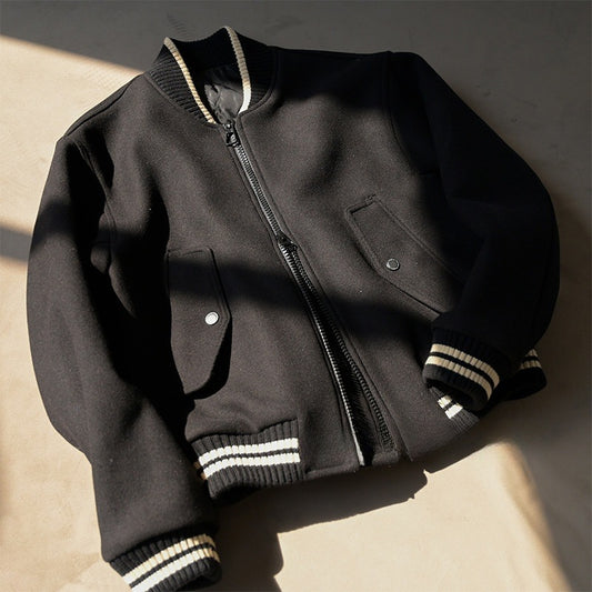 Bombastic Men’s Black Baseball Bomber Jacket – Lightweight Spring and Fall Streetwear Outerwear, Casual Polyester Zip-Up Jacket Short baseball jacket for men in spring and autumn styles