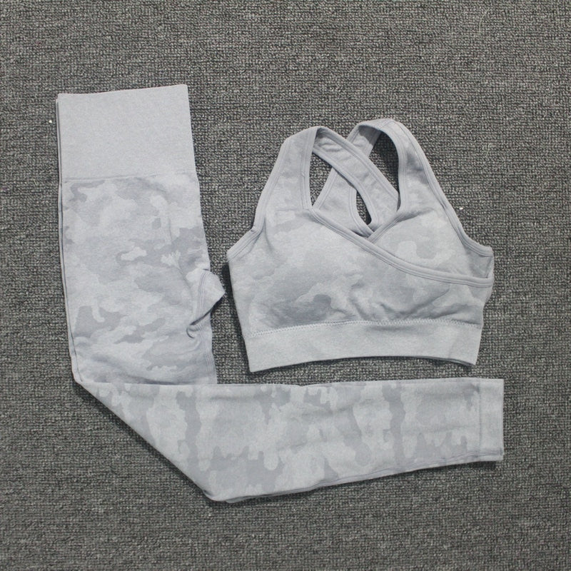 No Sweat III Gym Set 2PCS Camouflage Camo Yoga Set Sports Wear For Women Gym Fitness Clothing Booty Yoga Leggings + Sport Bra GYM Sport Suit Femme
