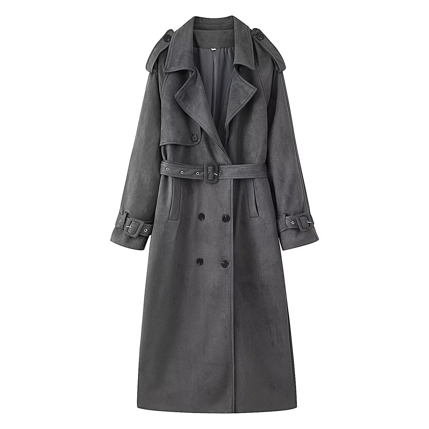 Women’s Long Belted Trench Coat – Double-Breasted Loose Fit Overcoat | Elegant Fall & Spring Outerwear in Coffee or Gray Casual Loose Belted Trench Coat for Women