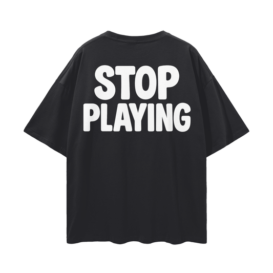 Three Cross Triple Cross Stop Playing Faith Based Oversize Deep Drop Shoulder Tee - Christian shirts for men, Christian shirts for women, casual trendy Christian shirts, faith based graphic tees, Christian apparel Yeshua Jesus Saves