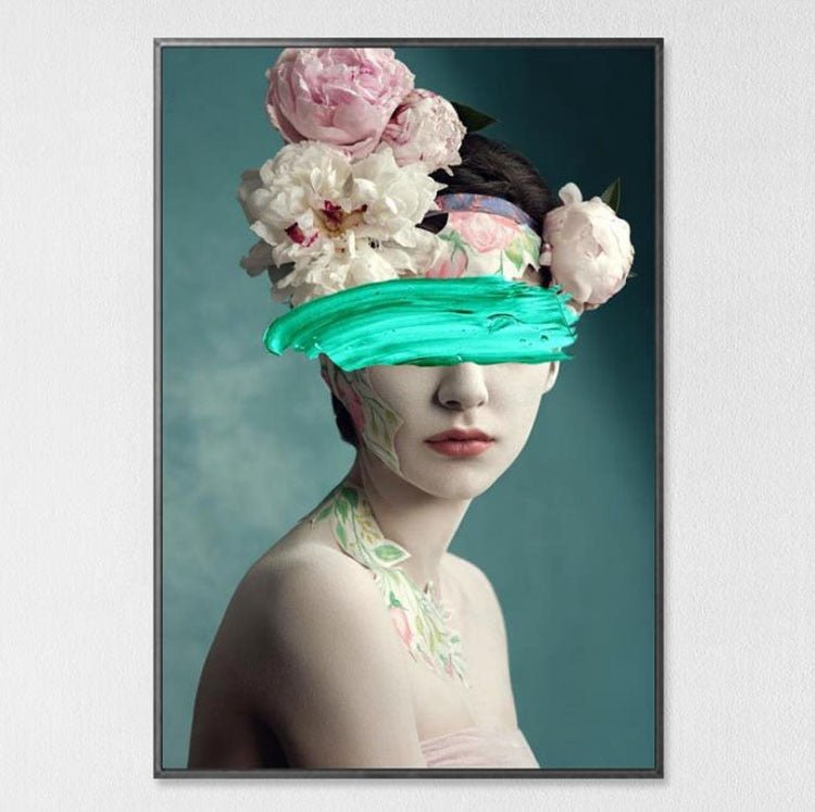 Abstract Face Portrait | Modern Art Feather Woman Abstract Fashion Style Canvas Painting Art Print Poster Picture Frame Wall Living Room Home Decor - Mighty Lifestyle