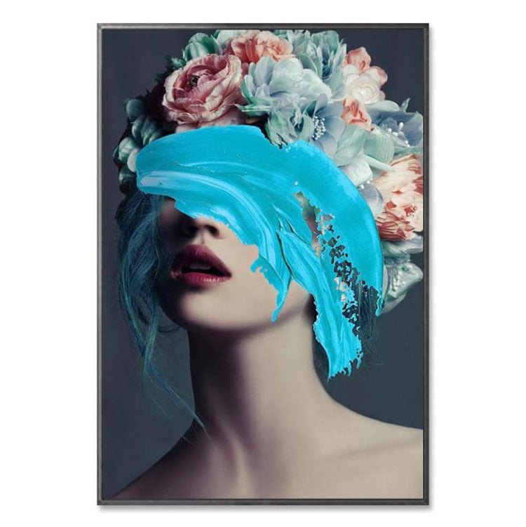 Abstract Face Portrait | Modern Art Feather Woman Abstract Fashion Style Canvas Painting Art Print Poster Picture Frame Wall Living Room Home Decor - Mighty Lifestyle