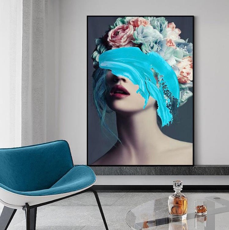 Abstract Face Portrait | Modern Art Feather Woman Abstract Fashion Style Canvas Painting Art Print Poster Picture Frame Wall Living Room Home Decor - Mighty Lifestyle