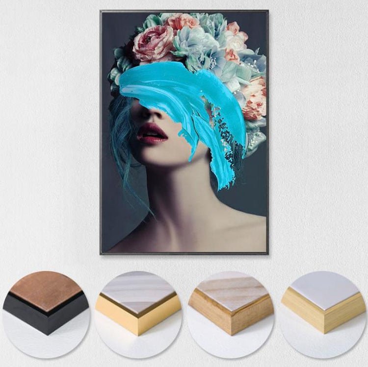 Abstract Face Portrait | Modern Art Feather Woman Abstract Fashion Style Canvas Painting Art Print Poster Picture Frame Wall Living Room Home Decor - Mighty Lifestyle