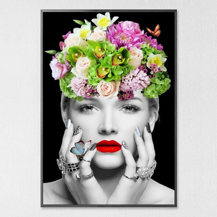 Abstract Face Portrait | Modern Art Feather Woman Abstract Fashion Style Canvas Painting Art Print Poster Picture Frame Wall Living Room Home Decor - Mighty Lifestyle