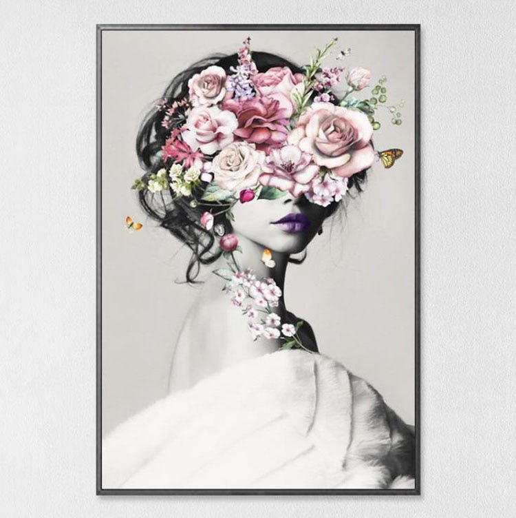 Abstract Face Portrait | Modern Art Feather Woman Abstract Fashion Style Canvas Painting Art Print Poster Picture Frame Wall Living Room Home Decor - Mighty Lifestyle