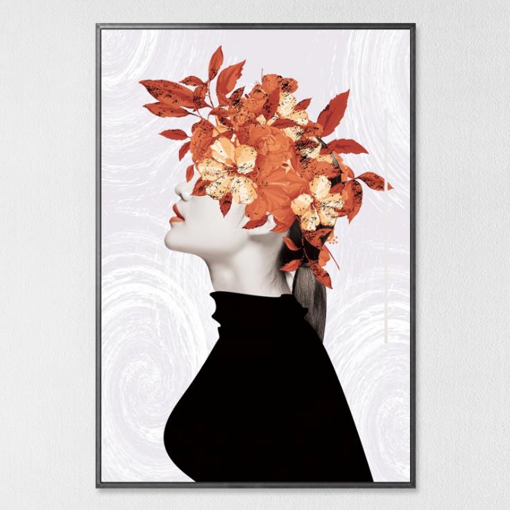 Abstract Face Portrait | Modern Art Feather Woman Abstract Fashion Style Canvas Painting Art Print Poster Picture Frame Wall Living Room Home Decor - Mighty Lifestyle